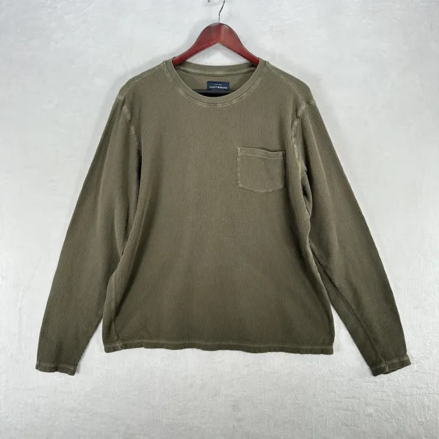 Lucky Brand Sweater Mens XL Olive Green Washed and Worn Pullover Crew Neck