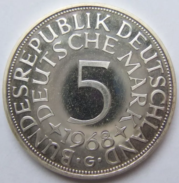 Münze BRD Silberadler 5 Deutsche Mark 1968 G in Polierte Platte