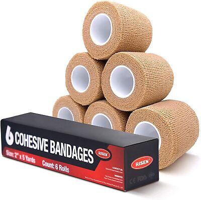 Paquete de 6 cintas cohesivas autoadhesivas para veterinarios envoltura de vendaje adhesivo elástico 2"x 5 yardas