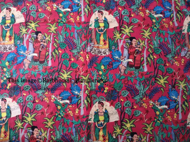 Lotto Di Multicolore Mano Cotone Rosso Indiano Frida Kahlo Stampato Tessuto