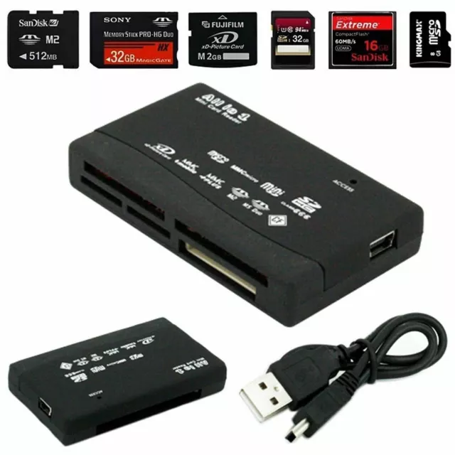 Black Mini 26-in-1 USB 2.0 Universal High Speed Memory Card Reader SD MS XD SDHC