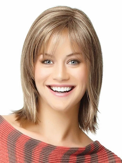 Medium Blonde Hairstyles Women's Natural Straight 100% Human Hair Wig 10 Inch