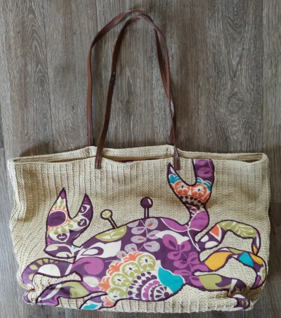 Vera Bradley Seashore Plum Crazy Crab  Large Woven Beach Tote