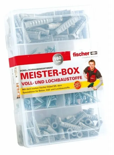 160tlg Meister-Box Sortiment Nylon Dübel mit Schrauben Fischer 513777 SX-Box 6/8