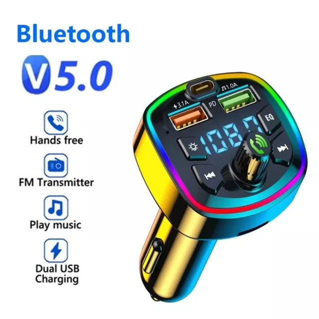 Transmetteur FM Bluetooth Adaptateur Voiture Kit Main Libre Charge Rapide USB