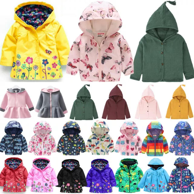 Kids Baby Boys Girls Hooded Jacket Coats Zip Up Casual Windbreaker Outwear Tops