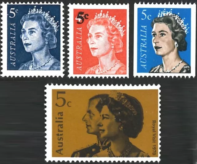 1966-1970 Australian MNH Set of 4x5c First Queen Elizabeth Decimal Stamps issued