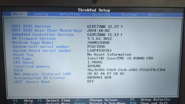 Portátil Lenovo ThinkPad X240 Intel i5-4300U 1,90Ghz Ram4GB HD500GB 12,1" Q46