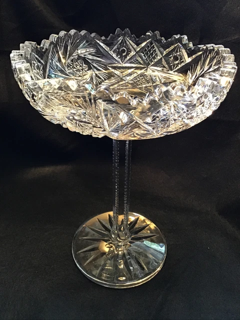 Antique Pre 1930- American Brilliant Period ABP-Cut Glass-Tall Pedestal Compote