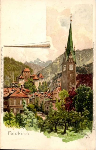 Kunst-AK-LITHO~1900 -FELDKIRCH- Dom St. NICHOLAS con SCHATTENBURG firmato....