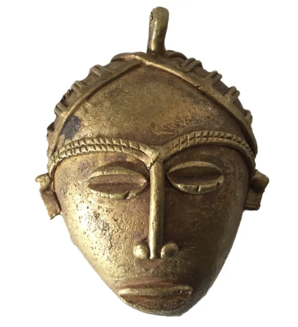 African Baule Gold Weight Passport/Pendant Bronze Mask 2.75" h