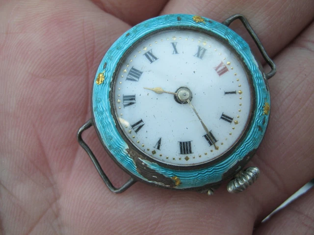 Antico Orologio da polso Argento Sterling e Smalto con Marchi di Importazione Londra