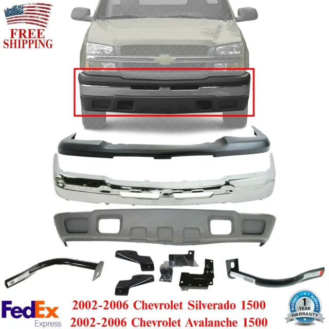 Front Bumper Kit Chrome Steel Set of 9 For 2003-2006 Chevrolet Silverado 1500