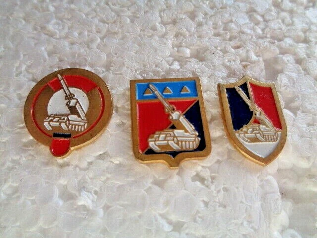 Job lot of 3 Military Mobile Missile Launcher metal lapel pins