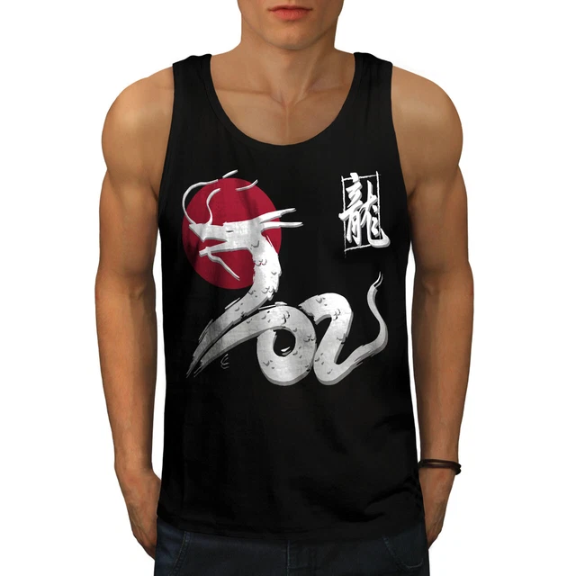 Wellcoda Japan Dragon Mens Tank Top, Oriental Active Sports Shirt