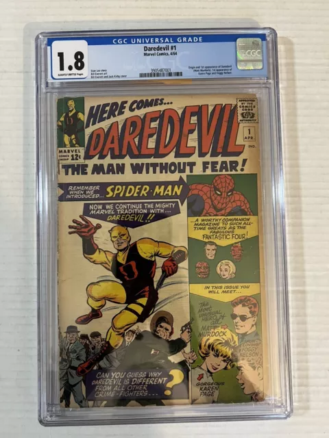 Daredevil 1 CGC 1.8 Origin and 1st App of Daredevil 1st App of Karen Page 1964