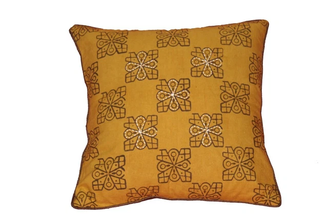 Hand block printing cushion cover with India Kantha handwork Free Shipping