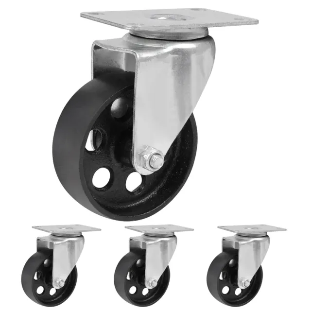 2/4PCS Swivel Casters 3" & 3.5" Heavy Duty Steel Cast Iron Plate Casters Wheels