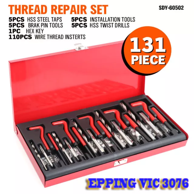 Thread Repair Kit 131 Pieces Helicoil Type M5 M6 M8 M10 M12 Twist Drill Bits Set