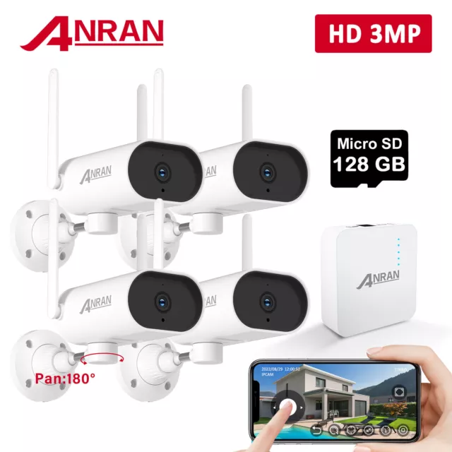 ANRAN 3MP CCTV Security Camera System Wireless Outdoor IP WiFi Night Vision 128G
