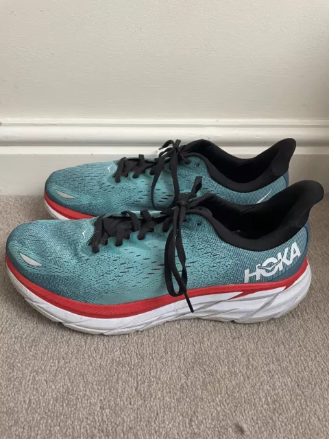 Hoka Clifton 8 Men’s Teal & Red Running Trainers Size 9