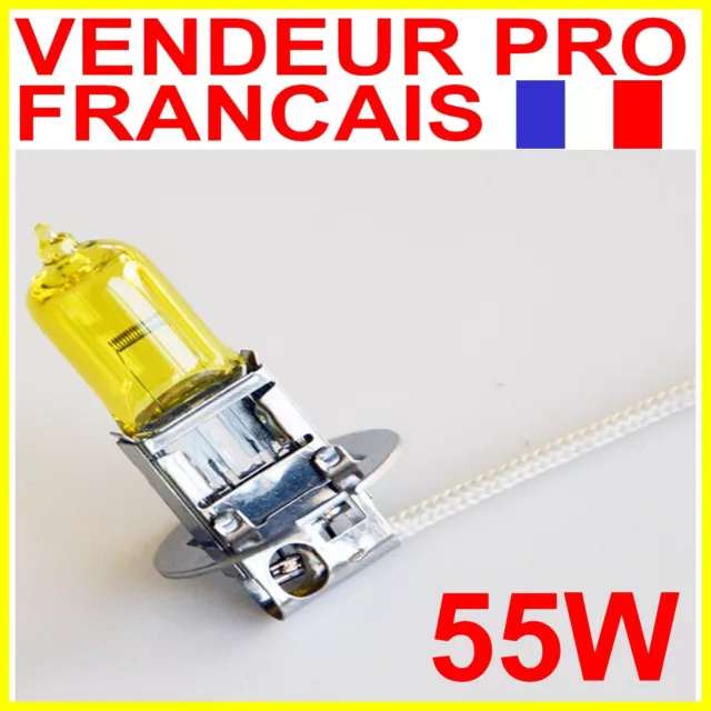 AMPOULE LAMPE H3 55W JAUNE YELLOW 3000K HALOGENE POUR FEU PHARE XENON 12V PK22s