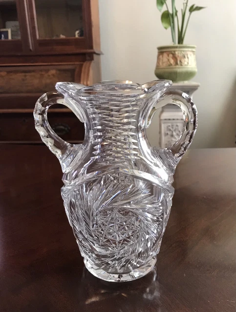 Antique American Brilliant Period (ABP) Cut glass Two-Handled Vase