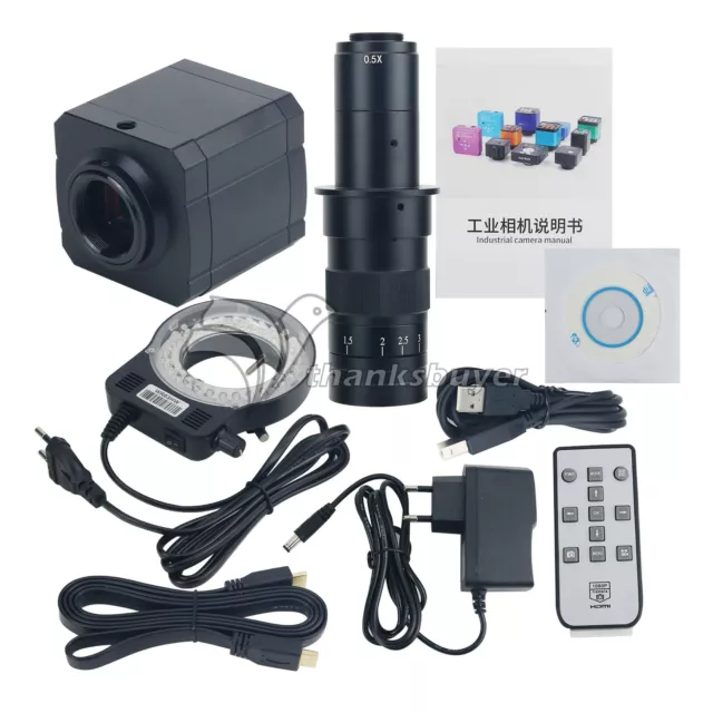 48MP Industrial Microscope Camera FHD w/ 180X C-Mount Lens 56-LED Ring Light