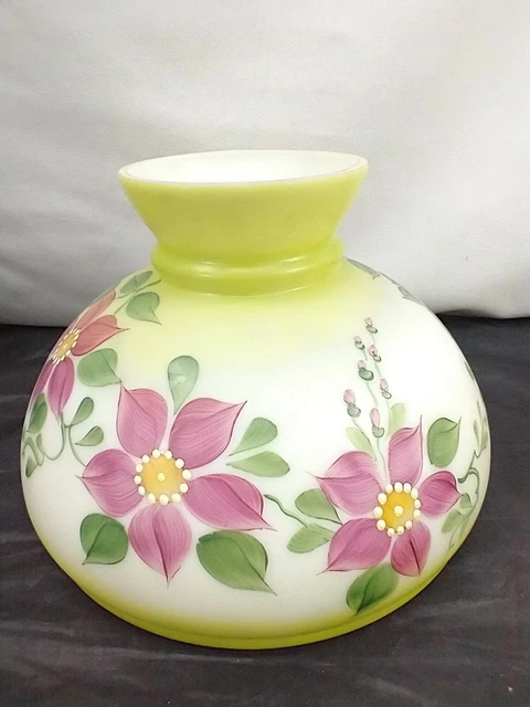 Glass Oil Lamp Shade Hand Painted Floral 10" fitter GWTW