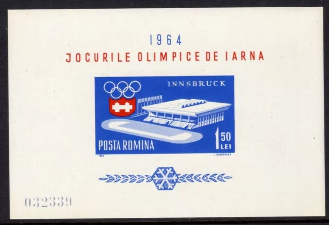 Romania Scott #1604a VF MNH 1963 Winter Olympics Imperforated Souvenir Sheet