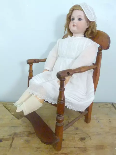 Antique Victorian large doll chair mahogany with caned seat 2