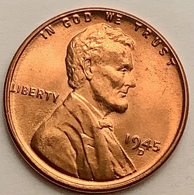 1945 D  Uncirculated BU Red RD - Lincoln Wheat Cent Penny ~ Free Ship. A271s1