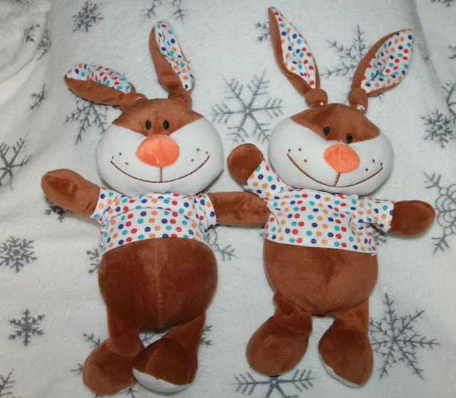Fizzy  Doudou Peluche Lapin Marron Tee Shirt Blanc Pois Multicolore Lot 2  Neuf