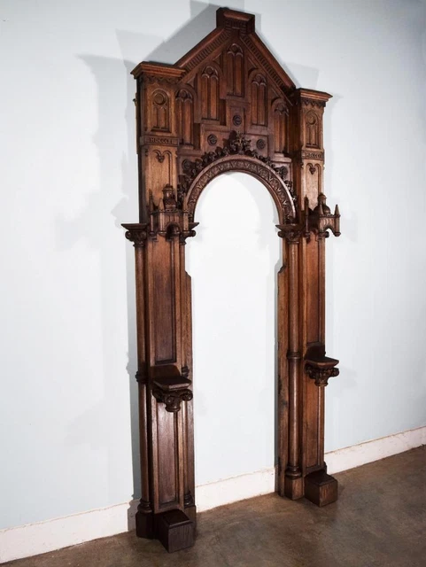 *119" Tall French Antique Gothic Revival Solid Oak Wood Portal/Door Frame
