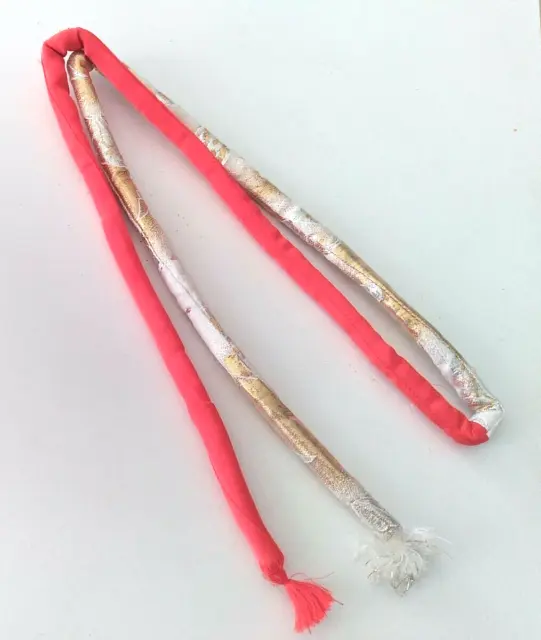Vtg Silk Brocade Japanese Cord Belt Tie for Kimono Orange Red White Silver Gold