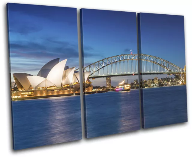 Sydney Skyline Harbour Opera House City TREBLE CANVAS WALL ART Picture Print