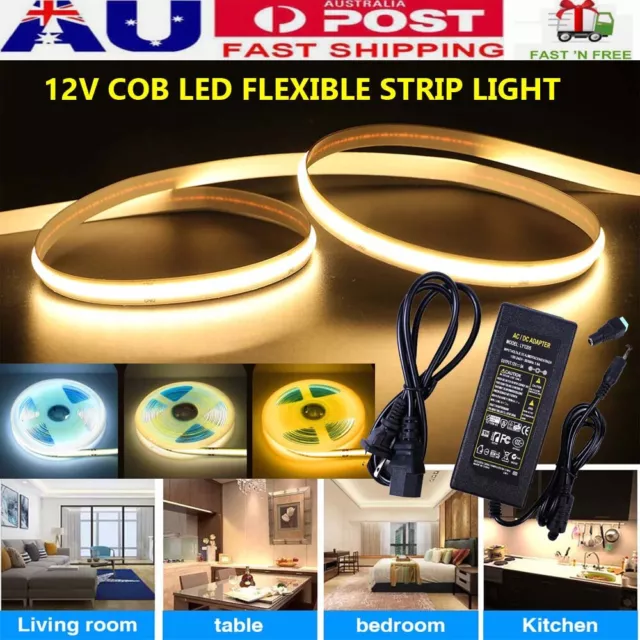 COB LED Strip Flexible Tape Lights Home DIY High Density Lighting Warm White 12V