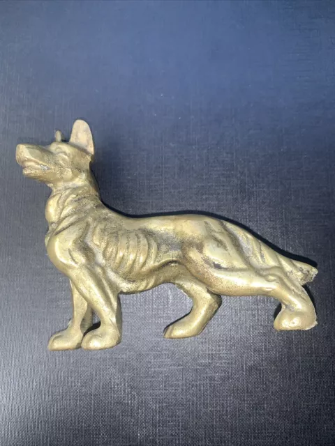 COLLECTABLE HEAVY SOLID BRASS ALSATION GERMAN SHEPHERD DOG FIGURINE 4 1/4”.519g 3