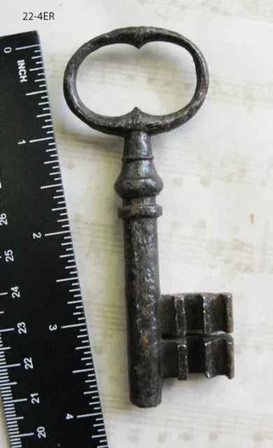Antique Skeleton Key - Rare 18th-19th. C. GENUINE Heavy Iron Strongbox Safe Key