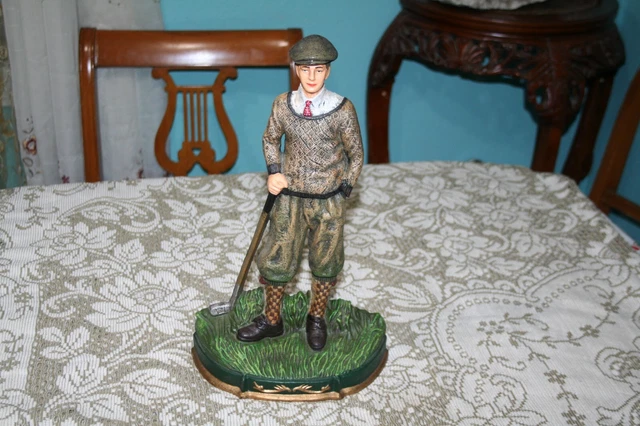 Vintage Cast Iron Painted Victorian Man Golfer Golf 14" Statue Doorstop