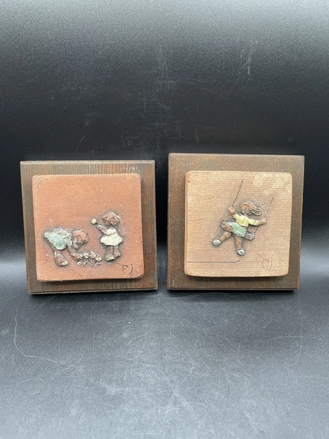 John Dunlap Harstine Gallery Studio Pottery Wall Plaque Set Children Swing