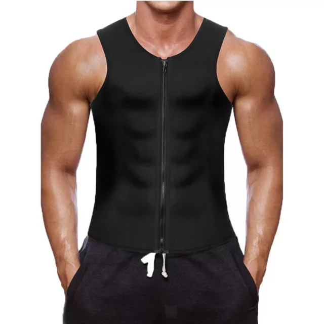Men's Neoprene Sauna Vest Sweat Workout Shirt Body Shaper Slimming Zip Tank Top