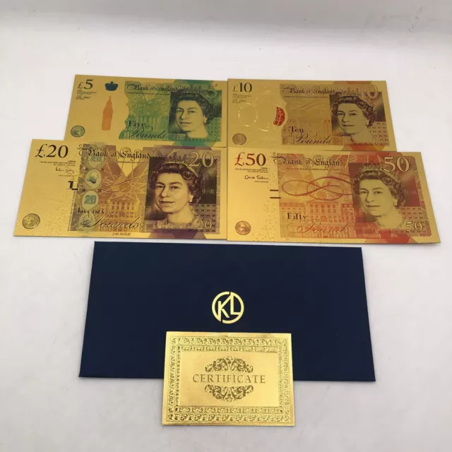 Queen Elisabeth Großbritannien Pfund - 24 K vergoldet 4er Satz + Zertifikat