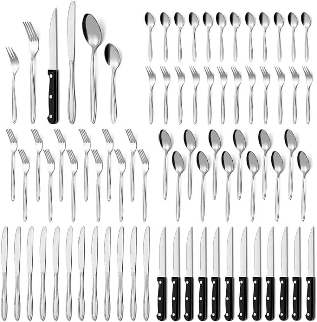 Set Posate 72pz per 12 Persone in Acciaio Inox  Forchette, Cucchiai, Coltello