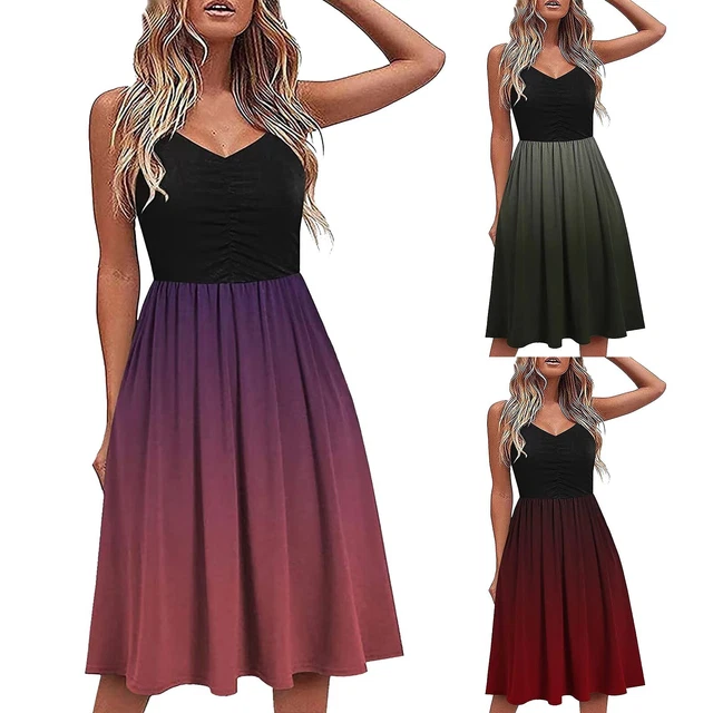 Women's Tie Dye Gradual Suspender Sexy Temperament Dress Women's Sundresses