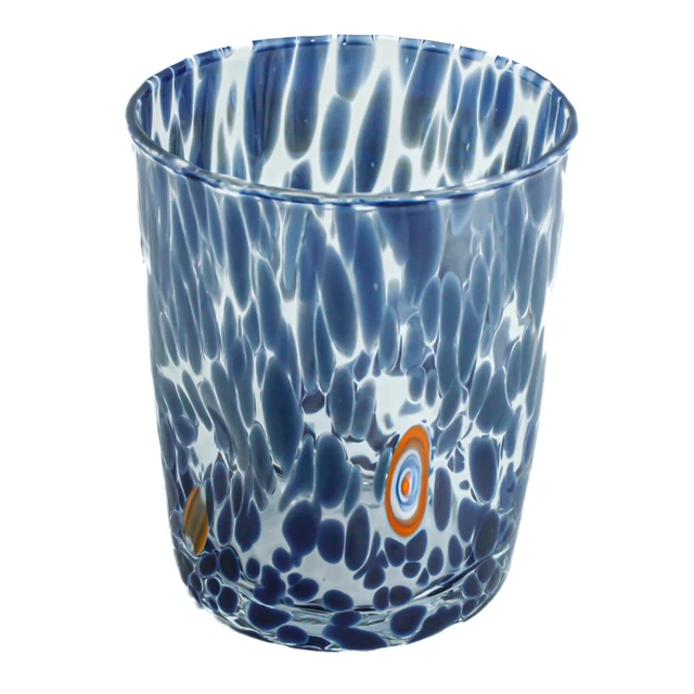 Murano Verre Buvant Art Verre Gobelet Bleu Fait Main Orange Jaune Millefiori