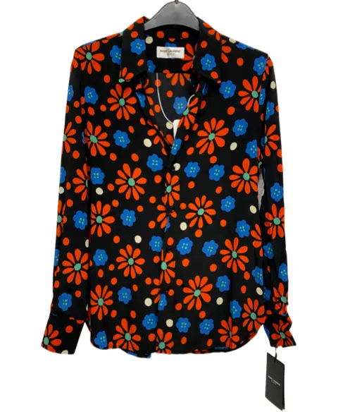 Saint Laurent Women's Small Floral Printed Silk Georgette Shirt Size S (36) New