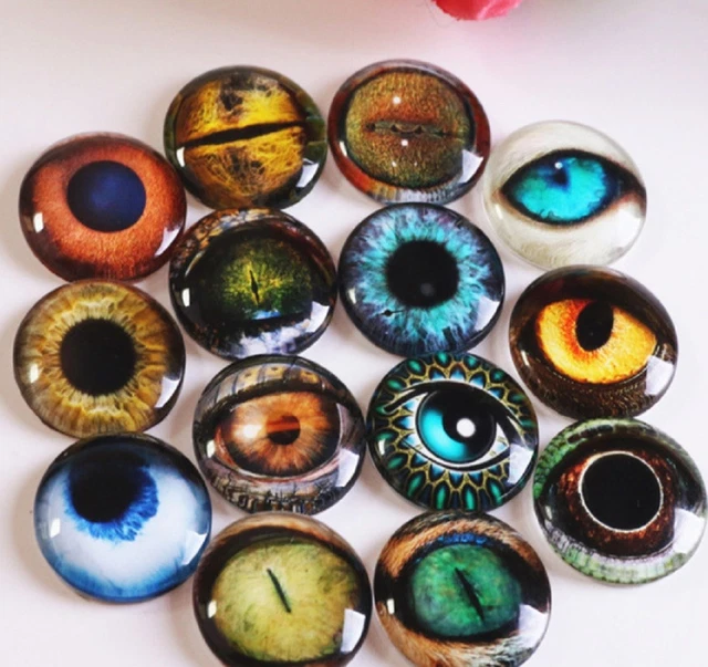 2x Tieraugen Rundglas Flach Rücken Cabochon Eidechse Katze Vogel Drache Hund UK