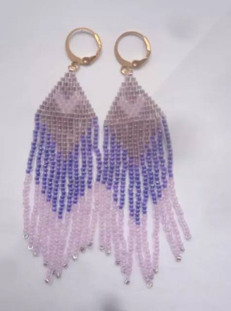 Boucles d'oreilles dormeuses en acier inox Native American Style Handmade Violet