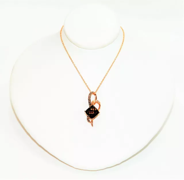 LeVian Natural Smoky Quartz & Diamond Necklace 14K Solid Rose Gold 2.45tcw Fine